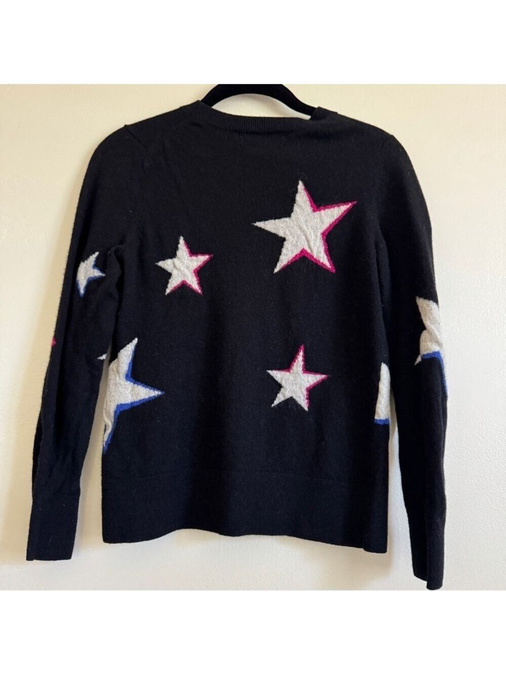 Banana Republic Italian Merino Wool Crewneck Stars Sweater, Black, Size Small - Picture 2 of 9